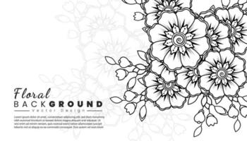 fondo con flores mehndi. líneas negras sobre fondo blanco. banner o plantilla de tarjeta vector