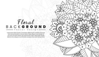 fondo con flores mehndi. líneas negras sobre fondo blanco. banner o plantilla de tarjeta vector