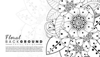 Background with mehndi flowers. Black lines on white background. Banner or card template vector