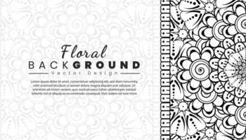 fondo con flores mehndi. líneas negras sobre fondo blanco. banner o plantilla de tarjeta vector