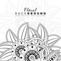 Background with mehndi flowers. Black lines on white background. Banner or card template vector