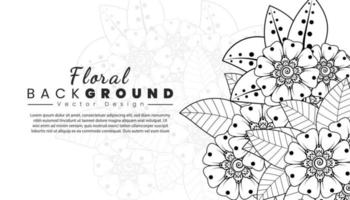 Background with mehndi flowers. Black lines on white background. Banner or card template vector