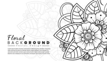 Background with mehndi flowers. Black lines on white background. Banner or card template vector