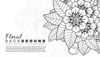 Background with mehndi flowers. Black lines on white background. Banner or card template vector