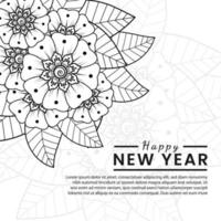 feliz año nuevo 2022 banner o plantilla de tarjeta con flor mehndi vector