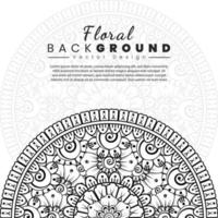 fondo con flores mehndi. líneas negras sobre fondo blanco. banner o plantilla de tarjeta vector