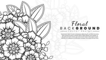 Background with mehndi flowers. Black lines on white background. Banner or card template vector