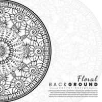 Background with mehndi flowers. Black lines on white background. Banner or card template vector