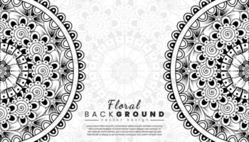 fondo con flores mehndi. líneas negras sobre fondo blanco. banner o plantilla de tarjeta vector