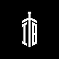 IB logo monogram with sword element ribbon design template vector
