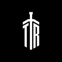 tr logo monograma con plantilla de diseño de cinta de elemento espada vector