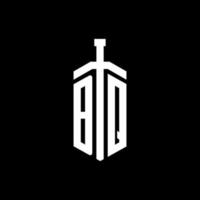 BQ logo monogram with sword element ribbon design template vector