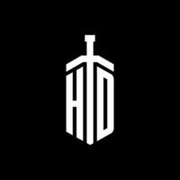HD logo monogram with sword element ribbon design template vector