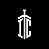 IC logo monogram with sword element ribbon design template vector