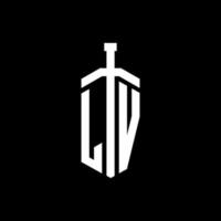 LV logo monogram with sword element ribbon design template vector