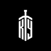 Monograma del logotipo de ky con plantilla de diseño de cinta de elemento espada vector