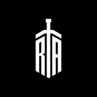 RA logo monogram with sword element ribbon design template vector