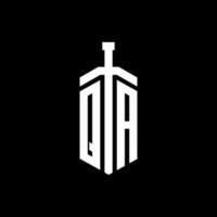 Monograma del logotipo de qa con plantilla de diseño de cinta de elemento espada vector