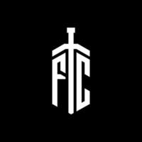 monograma del logotipo de fc con plantilla de diseño de cinta de elemento espada vector