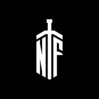 monograma del logotipo de nf con plantilla de diseño de cinta de elemento espada vector