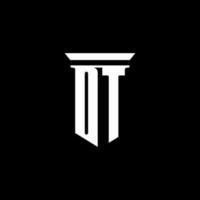 Logotipo de monograma dt con estilo emblema aislado sobre fondo negro vector