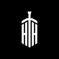 HH logo monogram with sword element ribbon design template vector