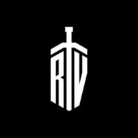 monograma del logotipo de rv con plantilla de diseño de cinta de elemento espada vector