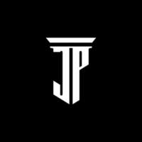 Logotipo de monograma jp con estilo emblema aislado sobre fondo negro vector