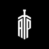 AP logo monogram with sword element ribbon design template vector