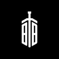BB logo monograma con plantilla de diseño de cinta de elemento espada vector