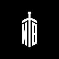 nb logo monograma con plantilla de diseño de cinta de elemento espada vector