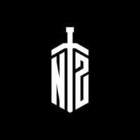 NZ logo monogram with sword element ribbon design template vector