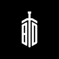 BD logo monogram with sword element ribbon design template vector