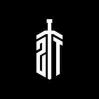 ZT logo monogram with sword element ribbon design template vector