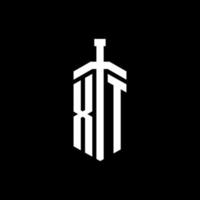 XT logo monogram with sword element ribbon design template vector