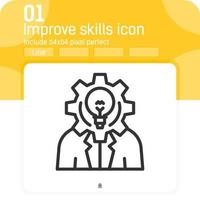 improve skills premium icon with outline style isolated on white background. Vector illustration improvement concept design template for website, apps, logo, UI, UX, project and work. Editable stroke