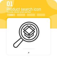 signo de vector de búsqueda de producto con estilo de línea aislado sobre fondo blanco. ilustración vectorial paquete icono signo símbolo icono concepto para web, ui, ux, sitio web, negocios, logística, entrega, aplicaciones móviles