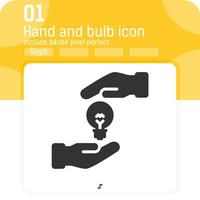 icono de mano y bombilla con estilo plano aislado sobre fondo blanco. ilustración vectorial idea concepto de icono de símbolo de signo de alta calidad para web, negocios, ui, ux, sitio web, aplicaciones y todos los proyectos. tamaño editable vector