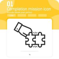 Completion mission icon concept with line style isolated on white background. Vector linear illustration solusion sign symbol icon for business, ui, ux, website, finance, mobile apps and all project