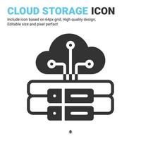 vector de icono de almacenamiento en la nube con estilo de glifo aislado sobre fondo blanco. ilustración vectorial concepto de icono de símbolo de signo de servidor de datos para digital, logotipo, industria, tecnología, aplicaciones, web y proyecto