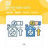 Home loan planning premium modern icon on isolated on white background. Vector illustration hand and home symbol design template for property, rent and all project. Include 64x64 pixel perfect