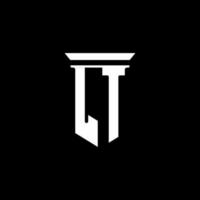 Logotipo del monograma lt con estilo emblema aislado sobre fondo negro vector
