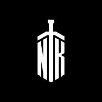 monograma del logotipo de nk con plantilla de diseño de cinta de elemento espada vector