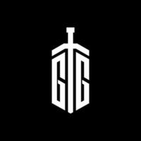 GG logo monogram with sword element ribbon design template vector