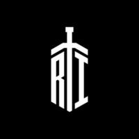 RI logo monogram with sword element ribbon design template vector