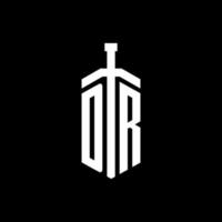 Dr logo monograma con plantilla de diseño de cinta de elemento espada vector