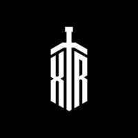 XR logo monogram with sword element ribbon design template vector