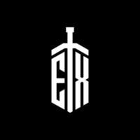 ex logo monograma con plantilla de diseño de cinta de elemento espada vector