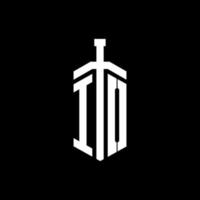 IO logo monogram with sword element ribbon design template vector