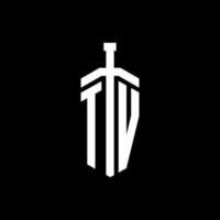 TV logo monogram with sword element ribbon design template vector